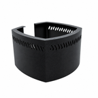 Front angled view of the redesigned black AI Prime 16 HD light shade, showing the extended panels and diagonal ventilation slots.