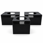 Three matte black light shades for Red Sea ReefLED G2 60, 115 and 170 on a white background.